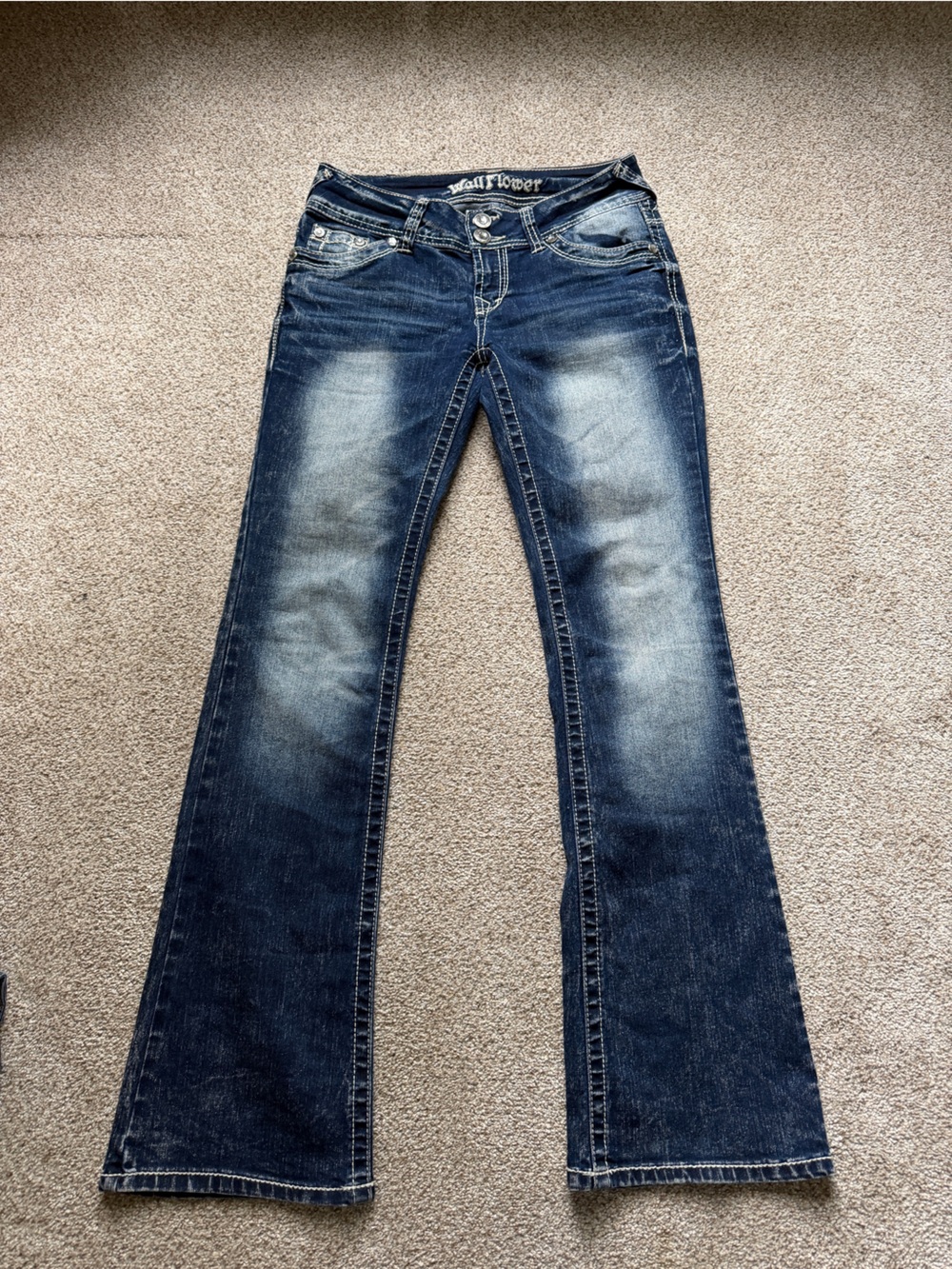 Wallflower Dark Blue Faded Flare Jeans